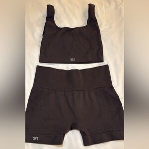 SET Active Brown Seamless Ribbed Two-Piece Active Set